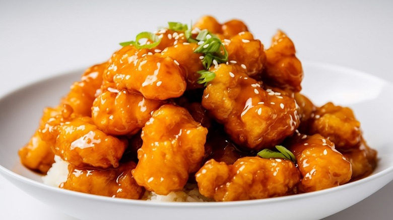 orange chicken with sesame seeds