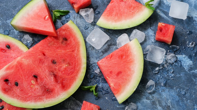 Watermelon and ice cubes