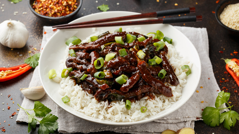 Mongolian beef over rice