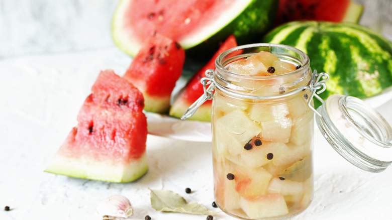 pickled watermelon rind in jar