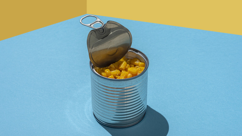 ribbed metal can with corn