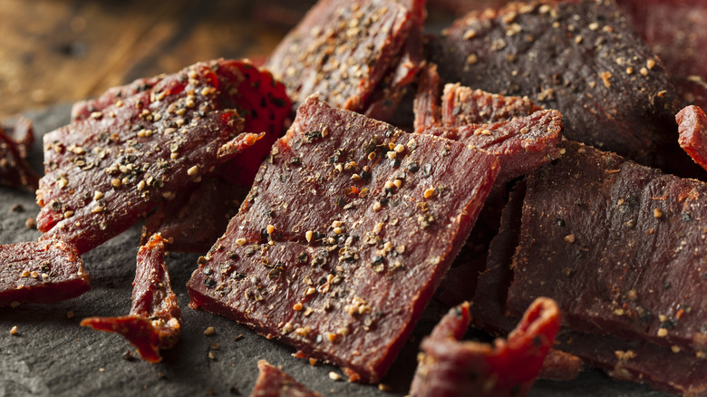 pieces of peppered beef jerky