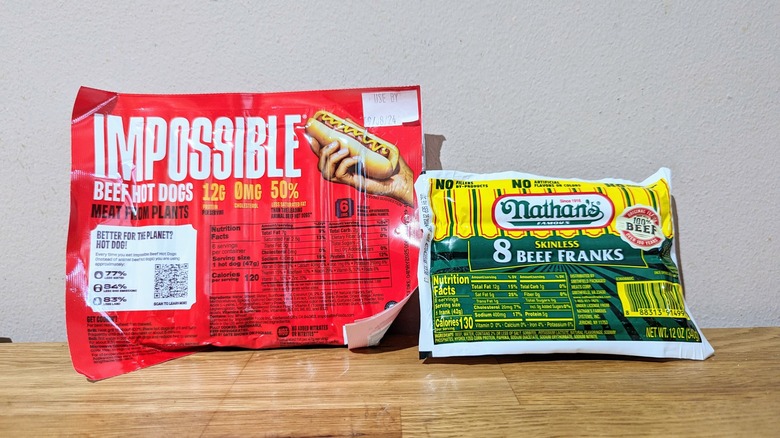 impossible hot dog and nathan's famous packages