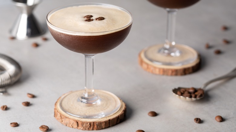 Espresso martini on wood coaster