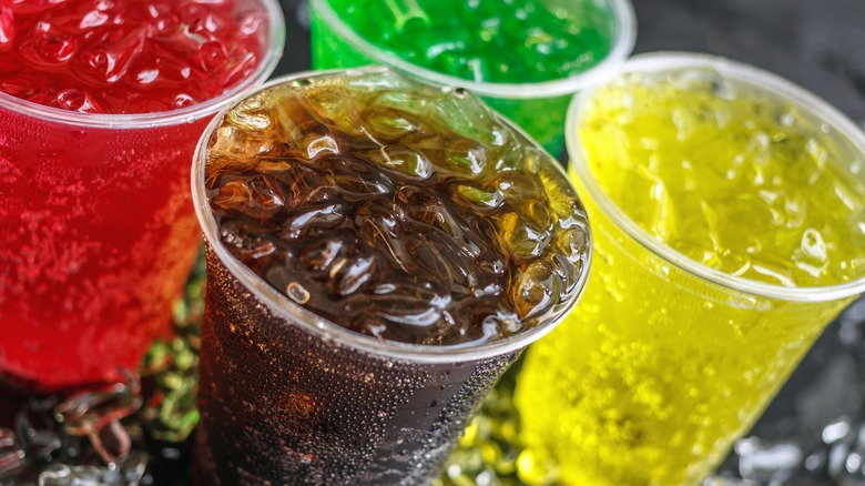 colorful carbonated beverages with ice