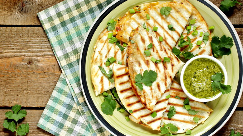 Quesadilla on green plate