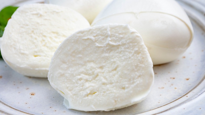 halved ball of fresh mozzarella